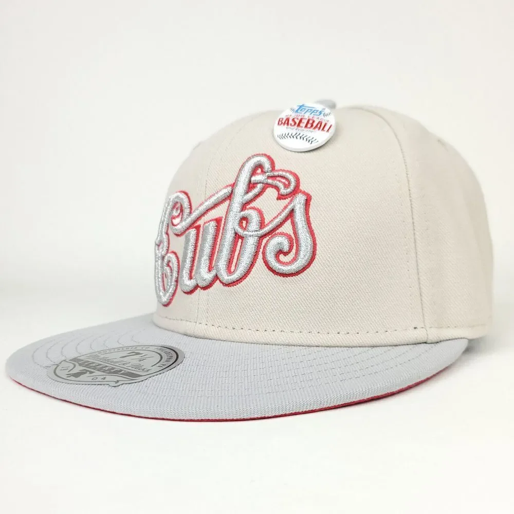 Chicago Cubs Mitchell & Ness x Topps MLB Fitted 7 1/4 Flatbill Hat Cap Cream NWT